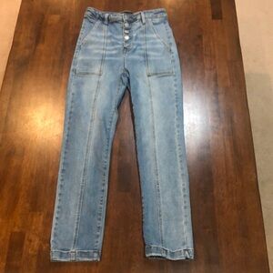 Risen Button Fly Skinny Jeans High Waisted Rise Sz 7 Stretch Denim Relaxed Fit